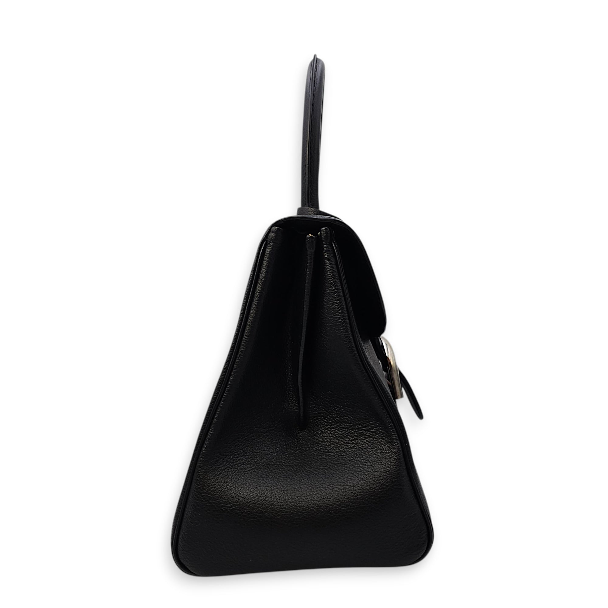 Brilliant MM Sellier Medium Black Top Handle Bag in Calfskin Silver hardware