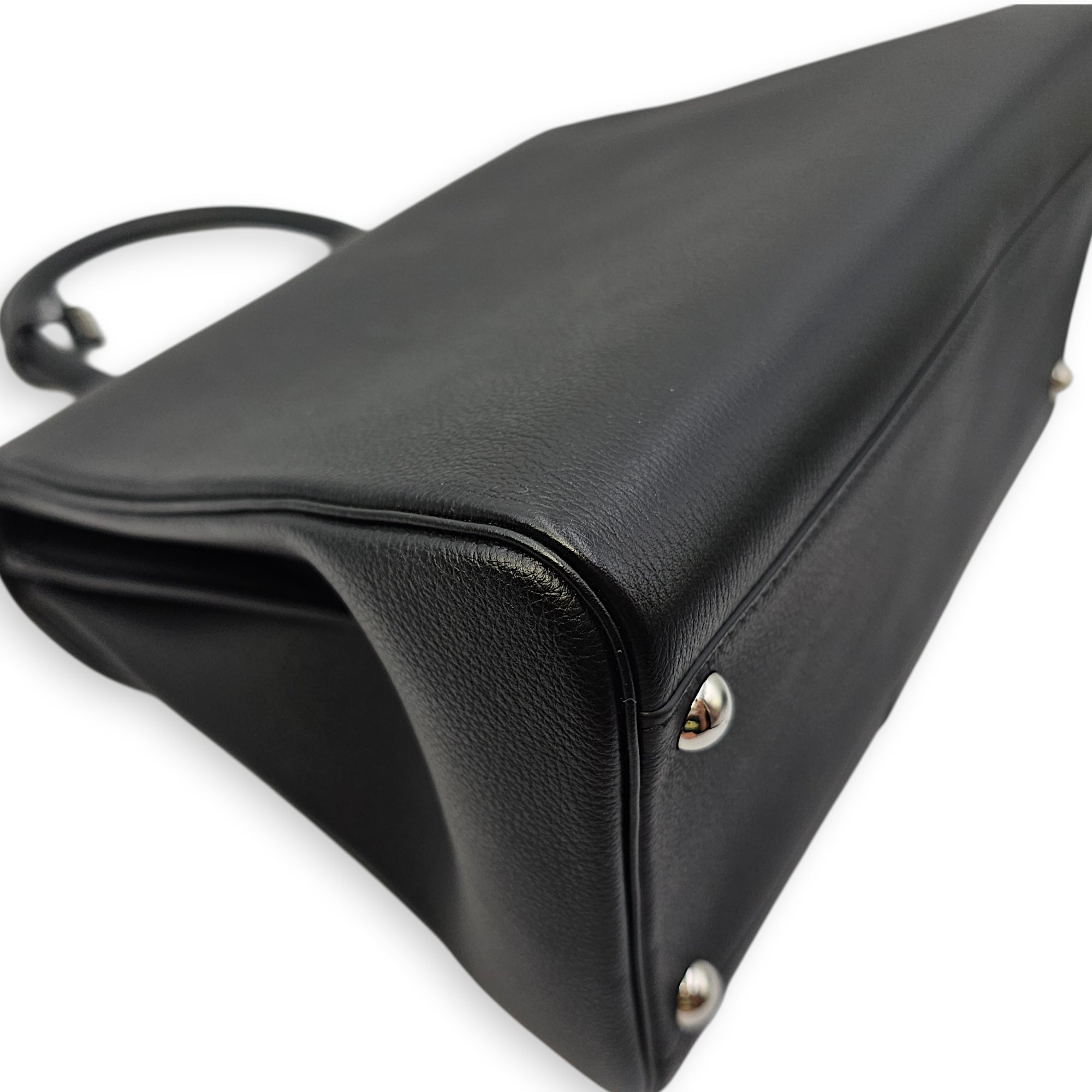 Brilliant MM Sellier Medium Black Top Handle Bag in Calfskin Silver hardware