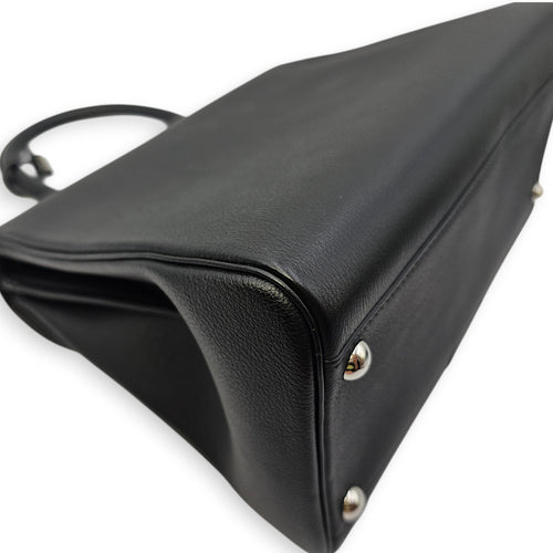 Brilliant MM Sellier Medium Black Top Handle Bag in Calfskin Silver hardware