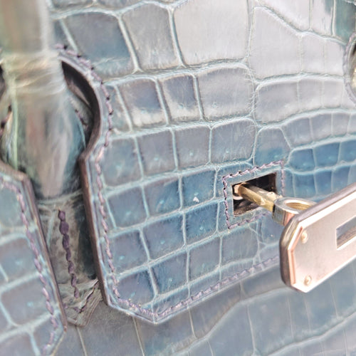 Birkin 30 Blue in Shiny Niloticus Palladium hardware CL2603-20020 15
