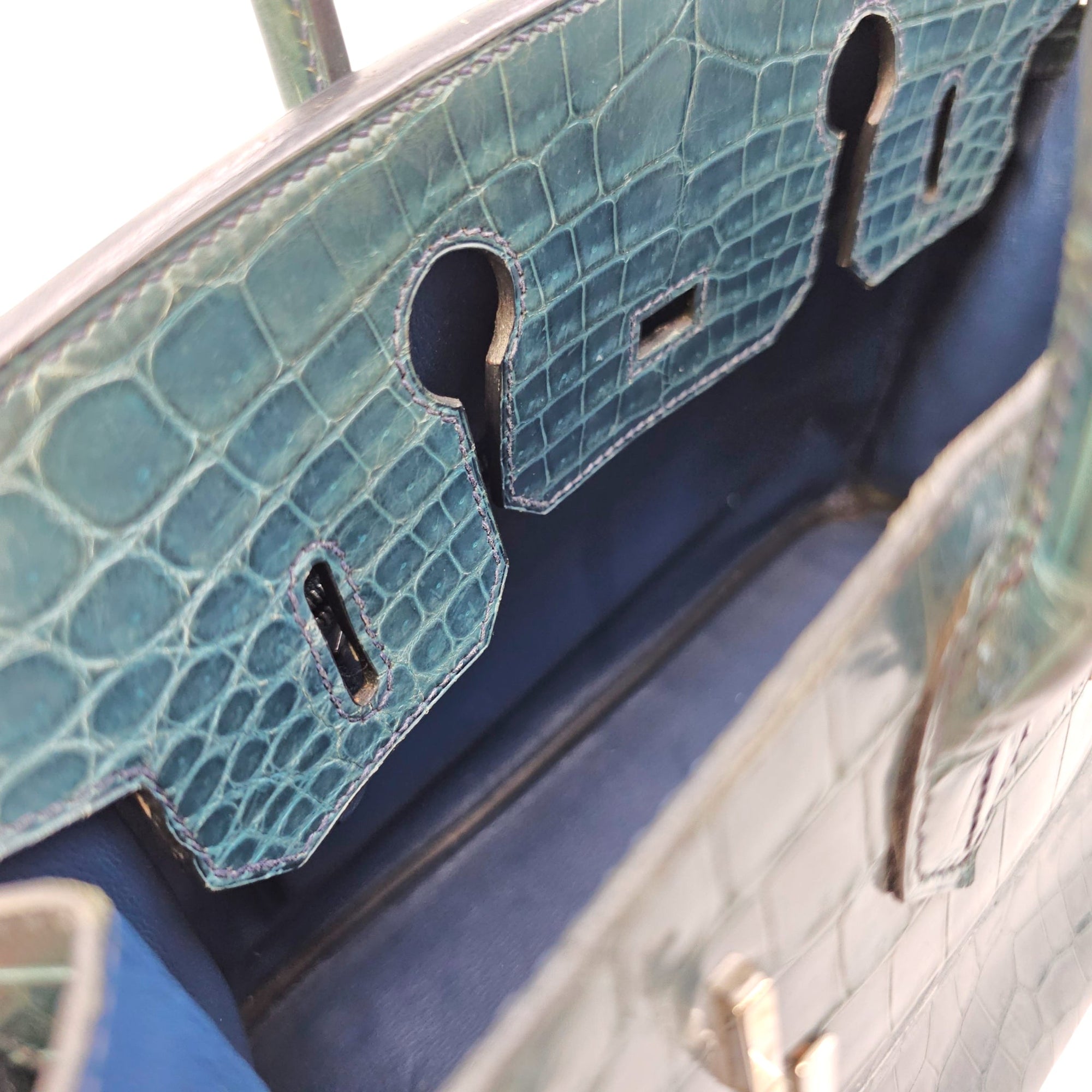 Birkin 30 Blue in Shiny Niloticus Palladium hardware CL2603-20020 17