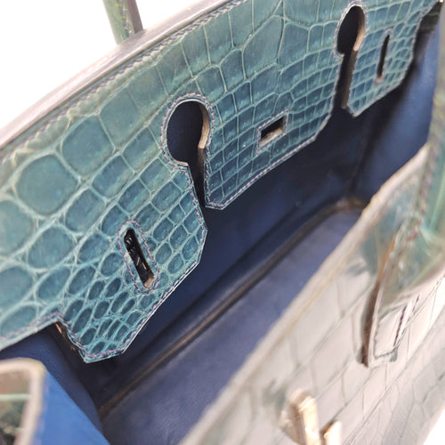 Birkin 30 Blue in Shiny Niloticus Palladium hardware CL2603-20020 17
