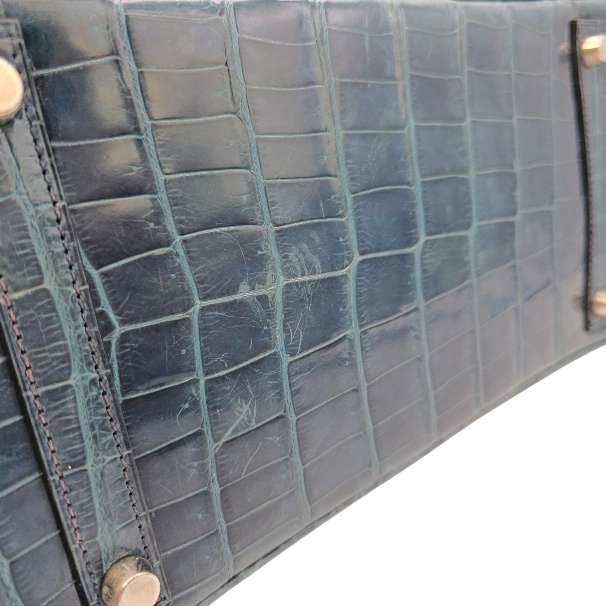 Birkin 30 Blue in Shiny Niloticus Palladium hardware CL2603-20020 19