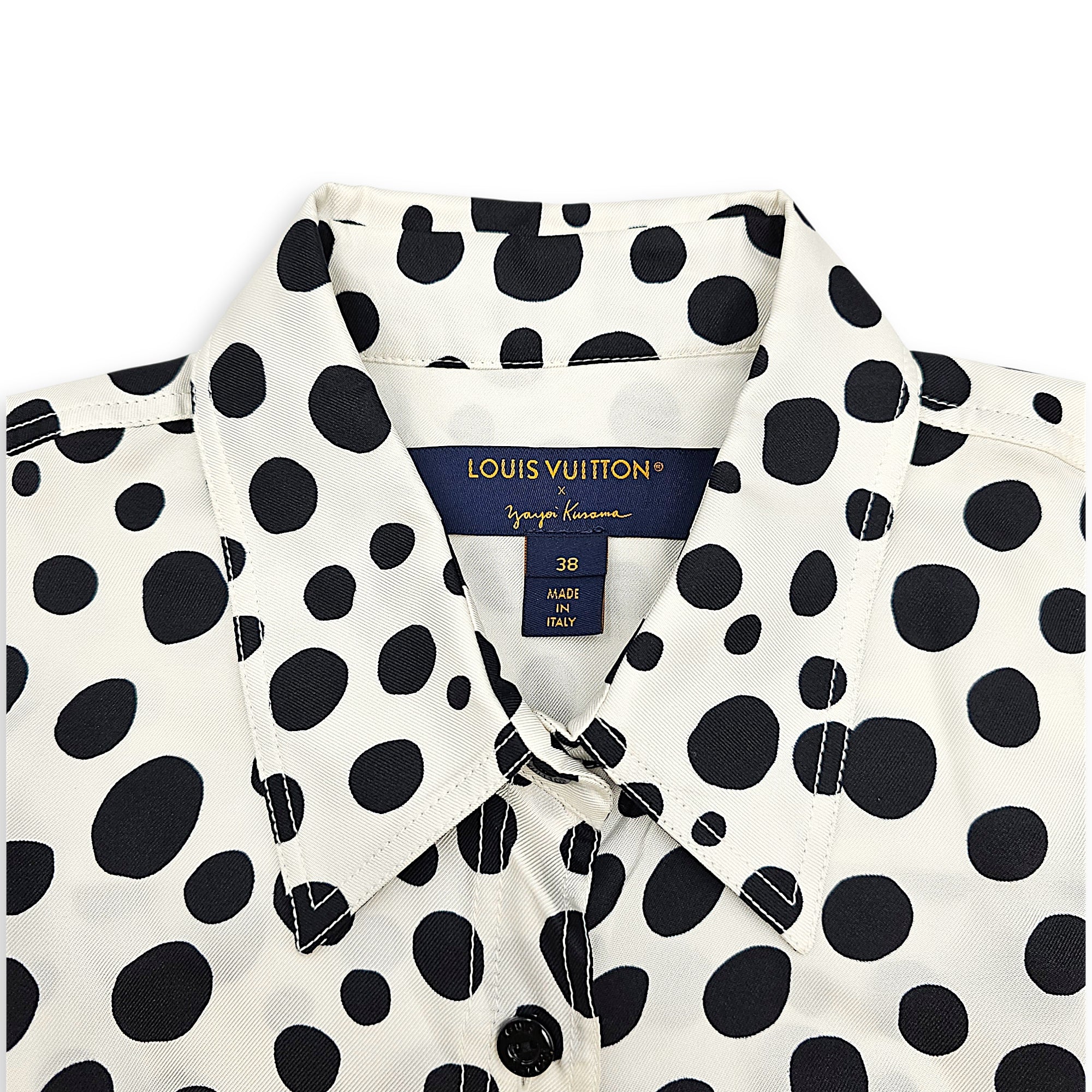 LV x YK Silk Infinity Dots Blouse Size 38 White Ready-To-Wear