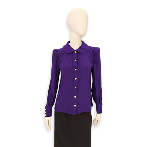 Puffy-Sleeved Blouse 38 Purple Ready-To-Wear in Silk CL2603-20108 1