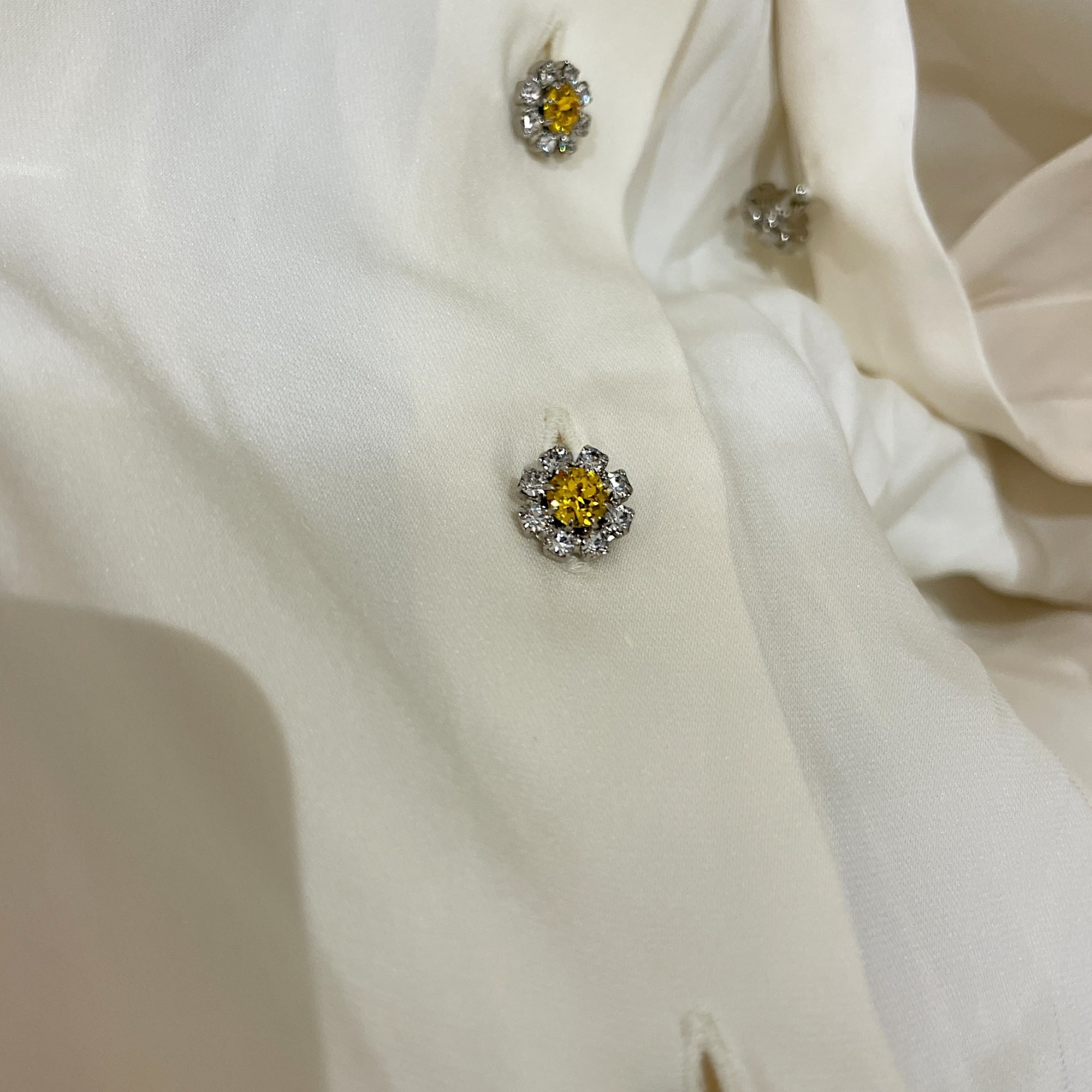 Blouse with Crystals Buttons 38 Cream Ready-To-Wear in Silk CL2603-20123 3