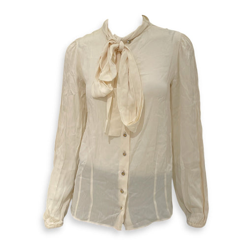 Blouse with Crystals Buttons 38 Cream Ready-To-Wear in Silk CL2603-20123 1