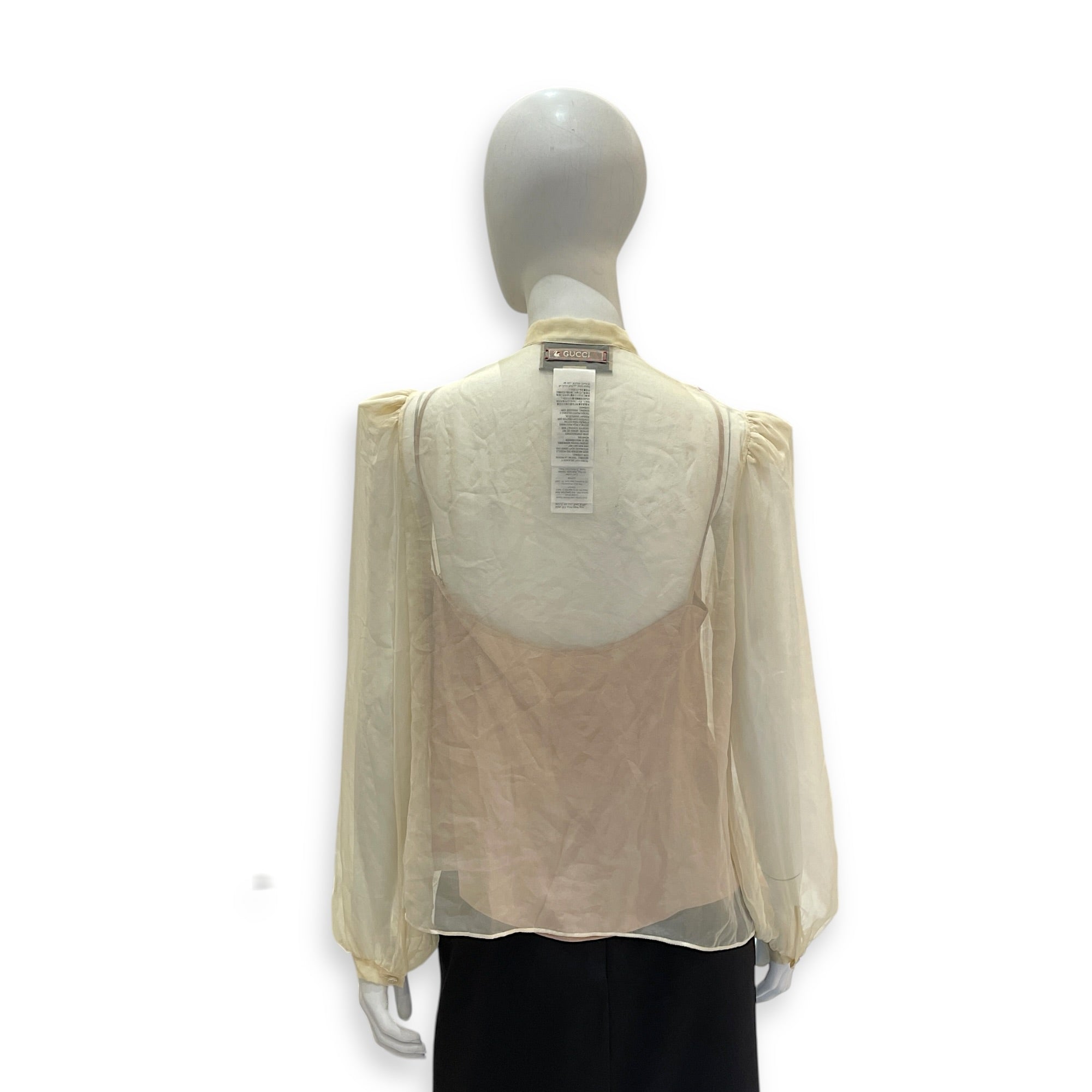 Sheer Blouse with Intricate Lace Detailing 42 Beige Ready-To-Wear in Silk CL2603-20139 2