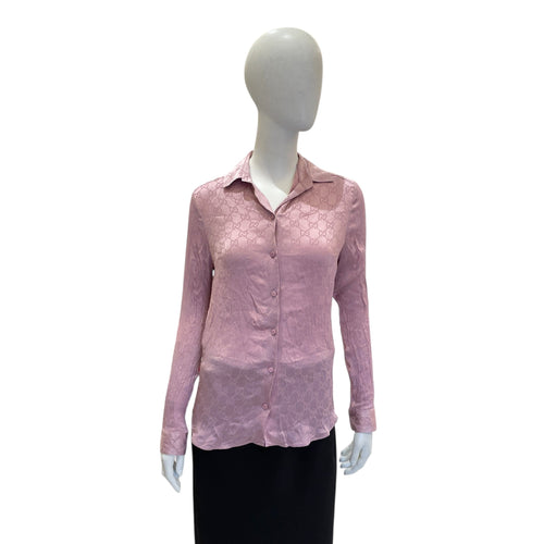 GG Logo Long-Sleeved Shirt 38 Lilac Ready-To-Wear in Silk CL2603-20143 1