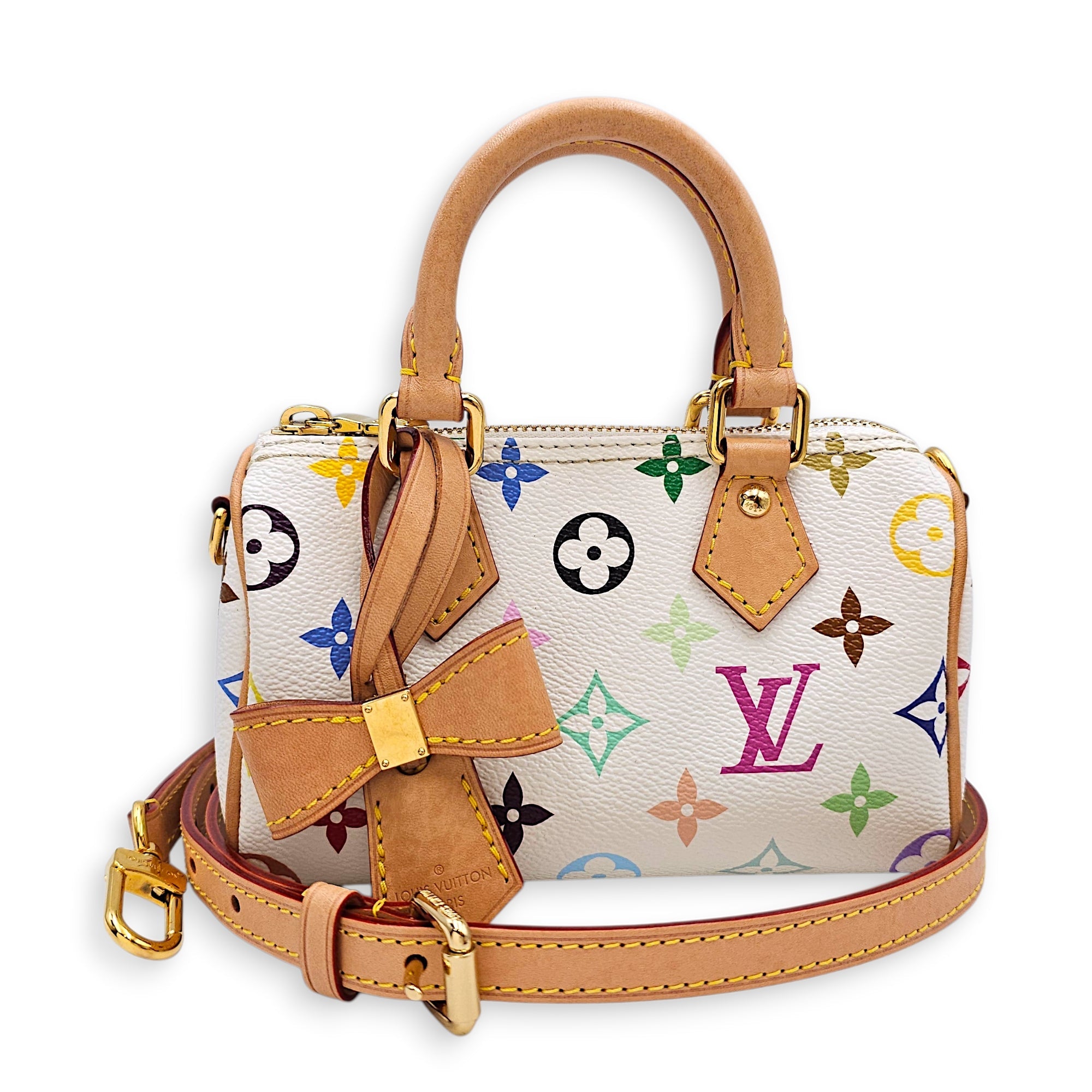 LV x TM Speedy Nano White Crossbody Bag in Monogram Coated Canvas Gold hardware CL2603-20168 10