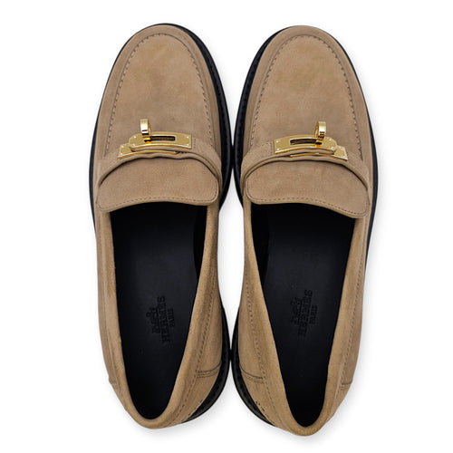 Icone 38.5 Beige Sable Loafers in Suede Leather Permabrass hardware CL2603-20174 1