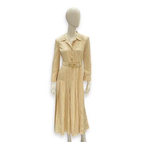 G Cream G Belt Pleated Dress Size 36 Beige Ready-To-Wear in Viscose /Silk Gold hardware CL2603-20202 1