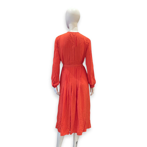 Pleated Button Up Shirt Dress Size 34 Orange Ready-To-Wear in Silk CL2603-20203 2