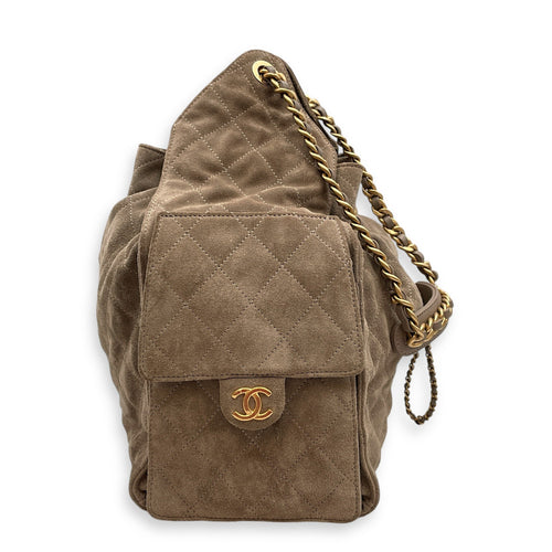 C25 Medium Brown Shoulder Bag in Suede Leather Gold hardware CL2603-20212 3