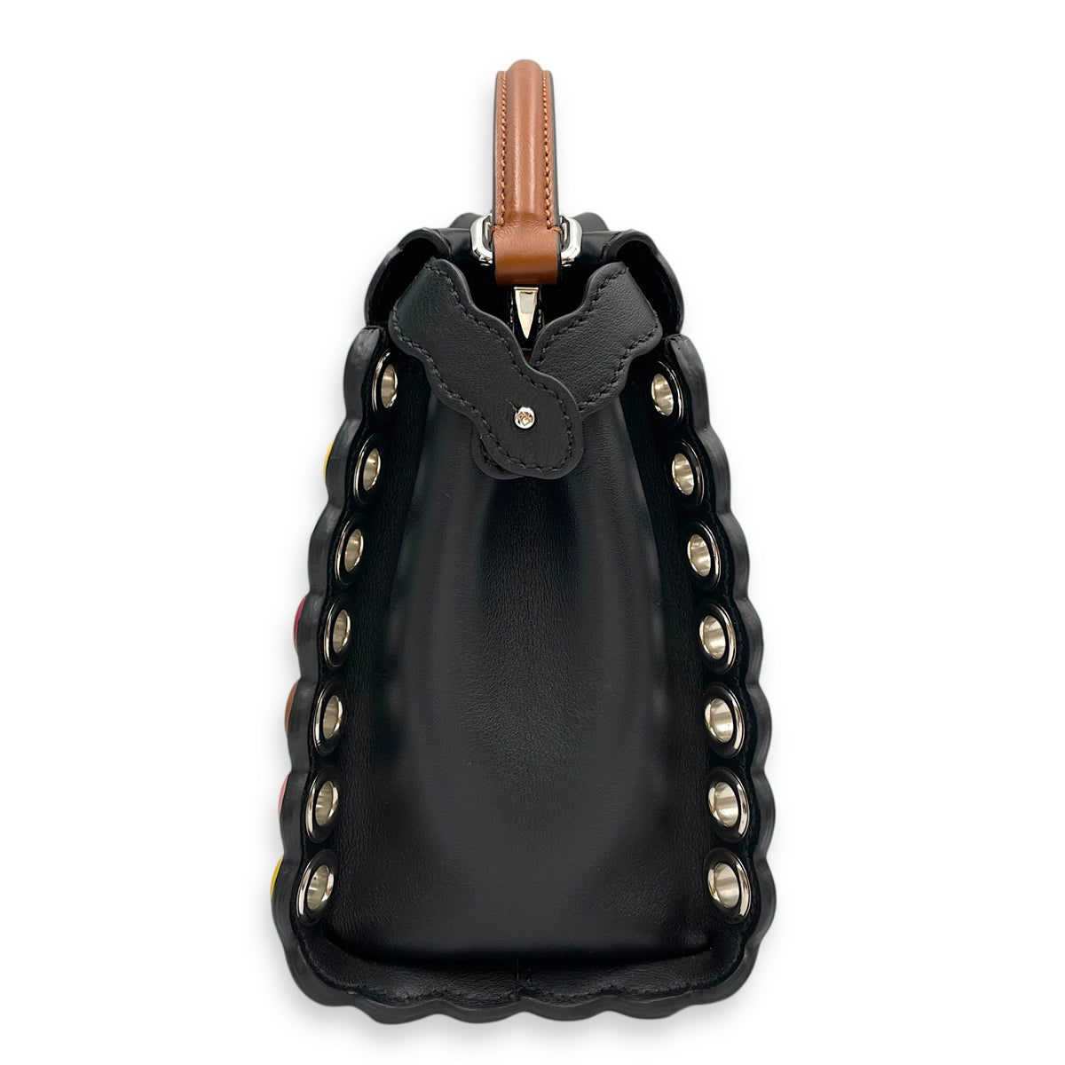 Eyelet Trim Mini Peekaboo Black Top Handle Bag in Calfskin Silver hardware