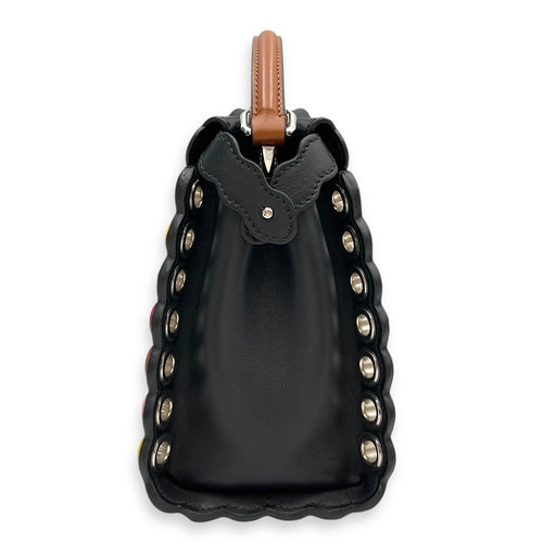 Eyelet Trim Mini Peekaboo Black Top Handle Bag in Calfskin Silver hardware