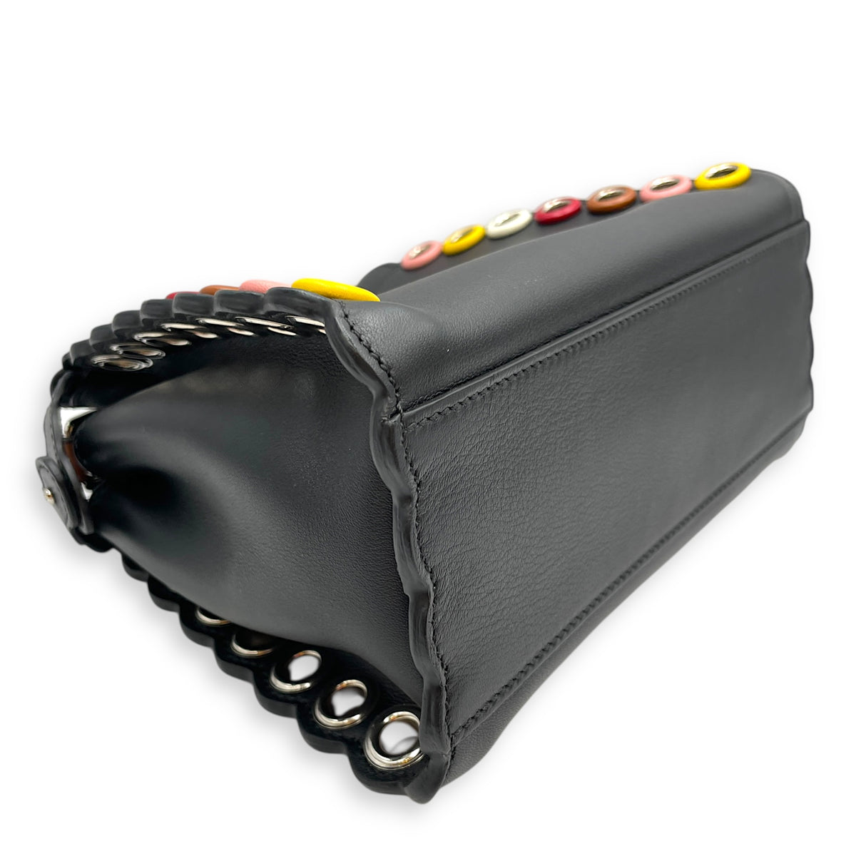 Eyelet Trim Mini Peekaboo Black Top Handle Bag in Calfskin Silver hardware