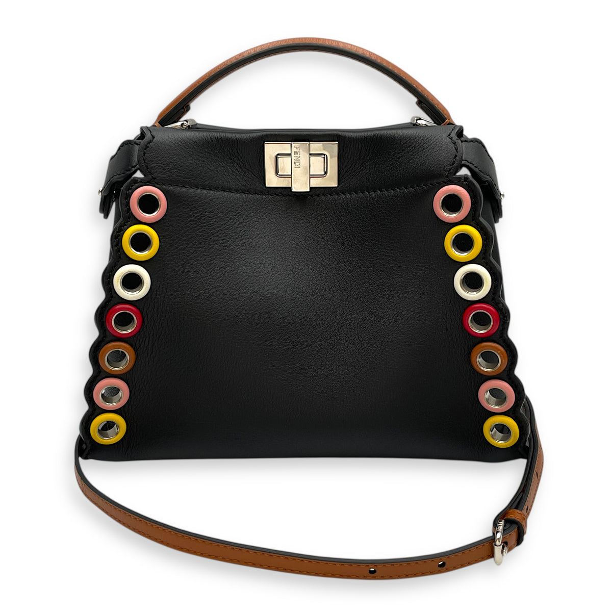 Eyelet Trim Mini Peekaboo Black Top Handle Bag in Calfskin Silver hardware