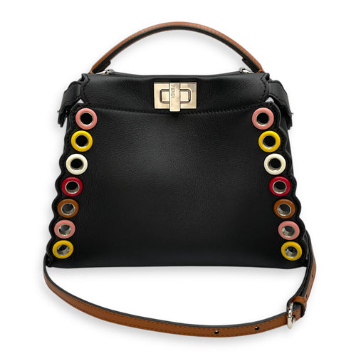 Eyelet Trim Mini Peekaboo Black Top Handle Bag in Calfskin Silver hardware