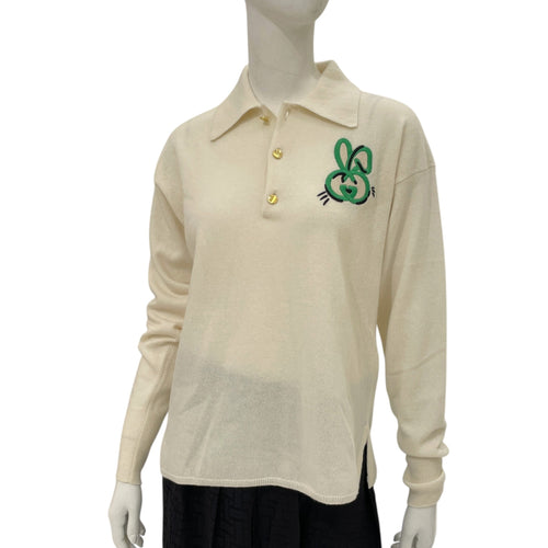Long Sleeved Knit Shirt XS Beige Ready-To-Wear in Polyester Gold hardware CL2603-20221 1