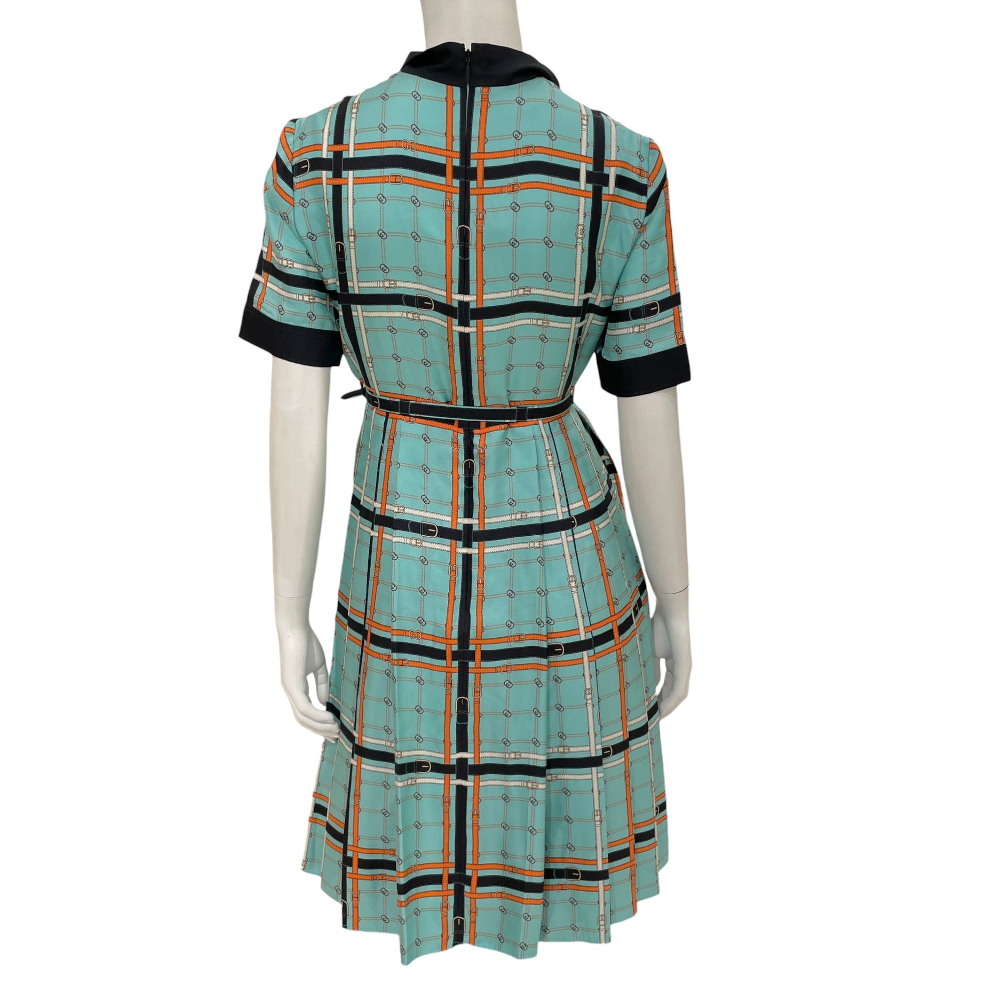 GG Belt Chain Short Sleeved Dress 38 Tiffany Blue Ready-To-Wear in Silk Gold hardware CL2603-20253 2