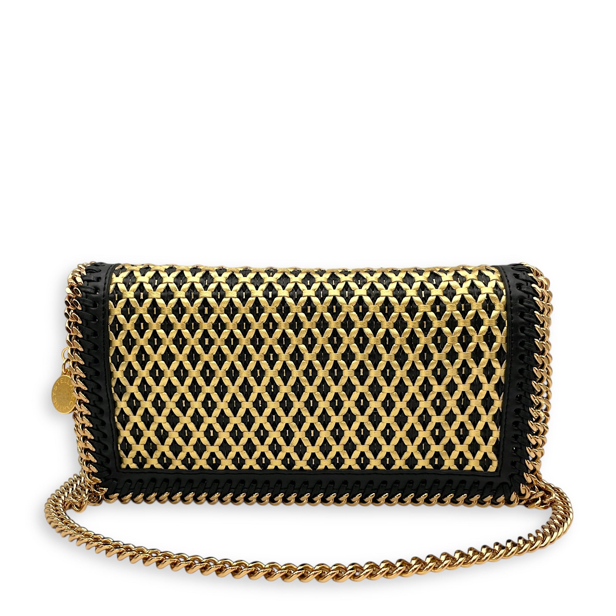 Mini Falabella with Chunky Chain-link Trim Black Crossbody Bag in Vegan Gold hardware