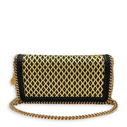 Mini Falabella with Chunky Chain-link Trim Black Crossbody Bag in Vegan Gold hardware