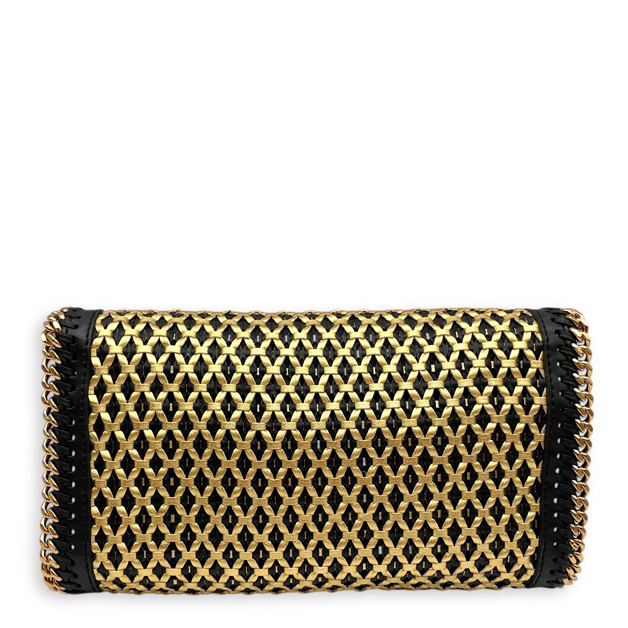 Mini Falabella with Chunky Chain-link Trim Black Crossbody Bag in Vegan Gold hardware