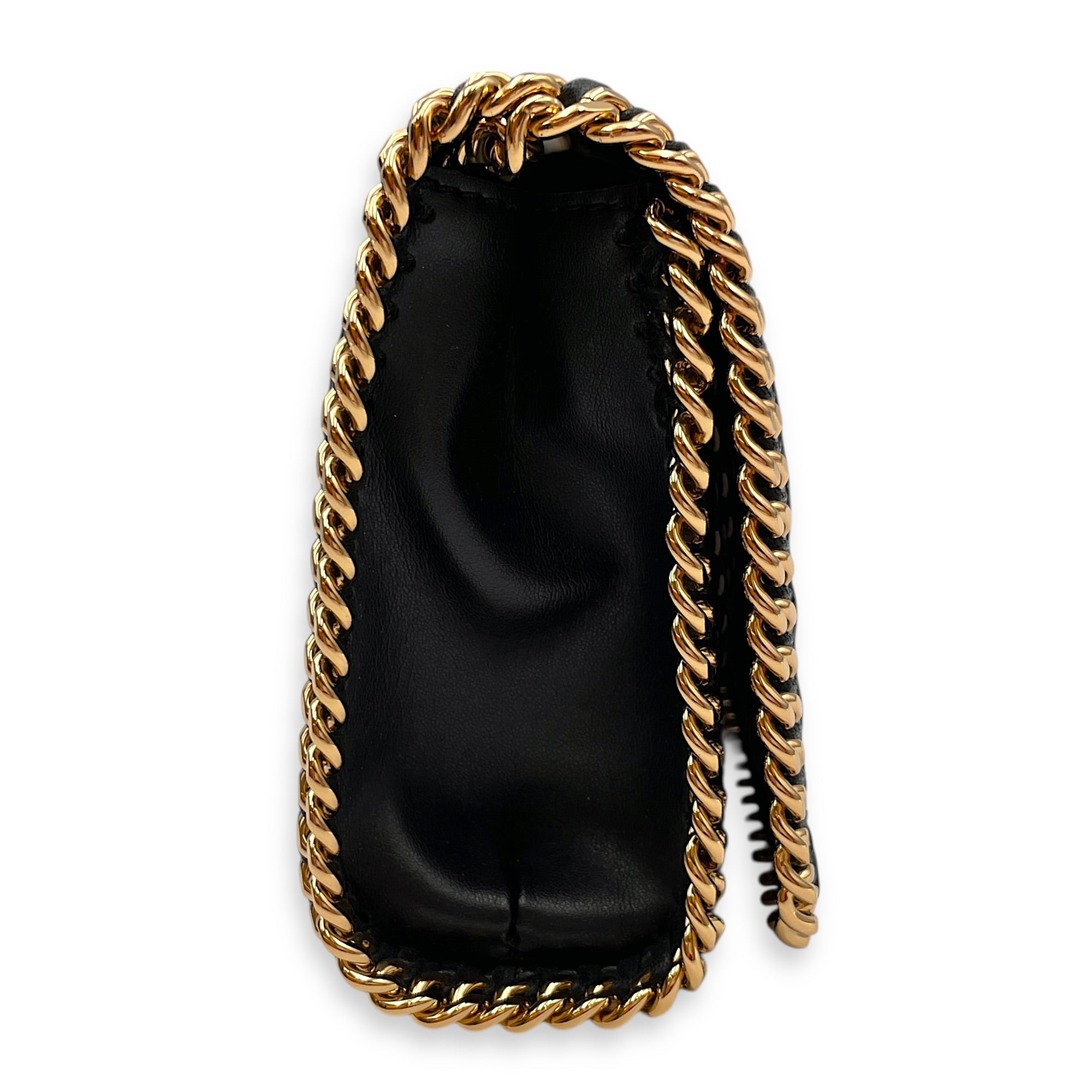 Mini Falabella with Chunky Chain-link Trim Black Crossbody Bag in Vegan Gold hardware