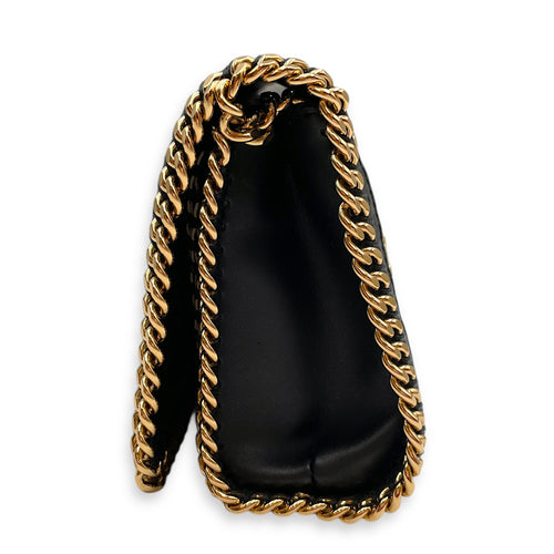 Mini Falabella with Chunky Chain-link Trim Black Crossbody Bag in Vegan Gold hardware