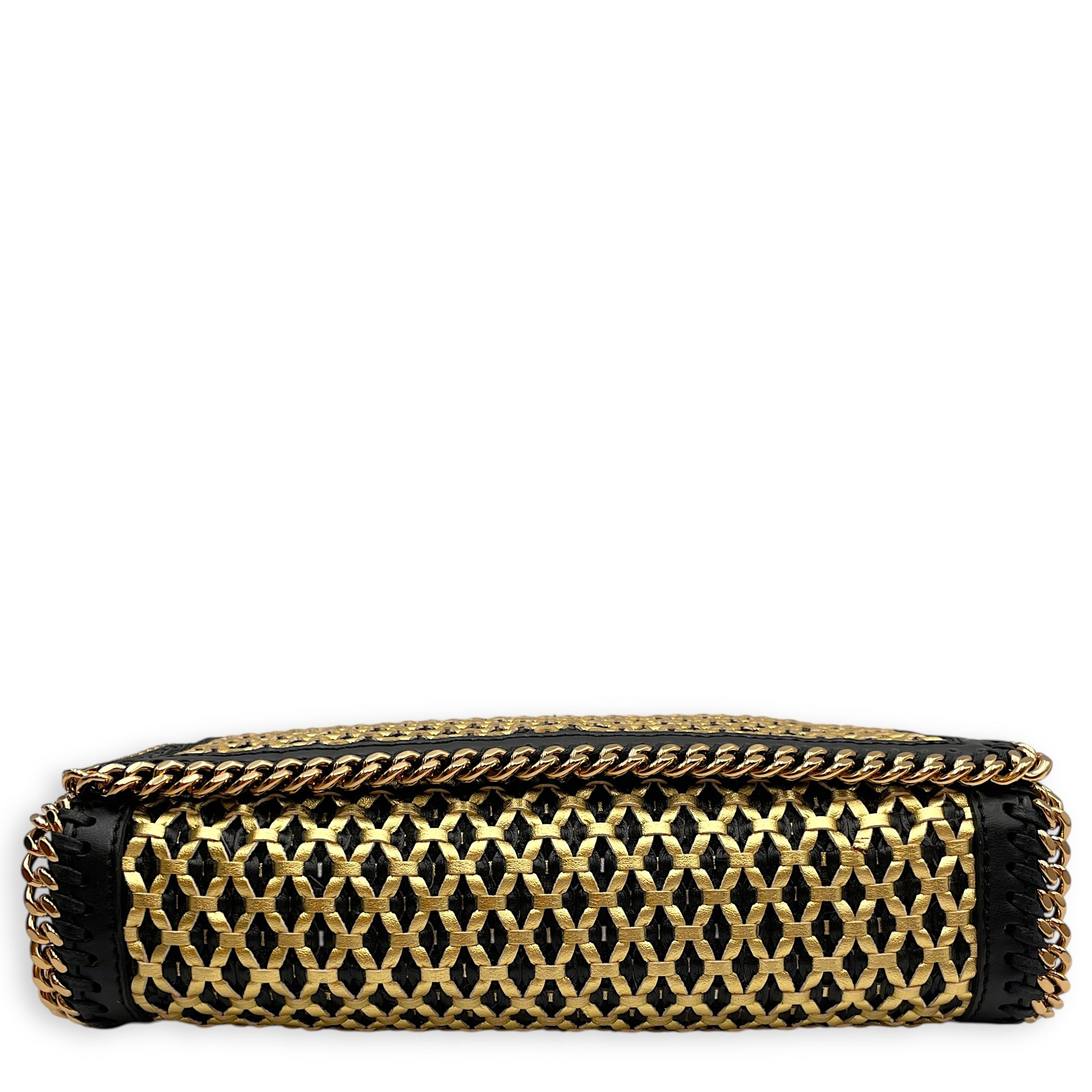 Mini Falabella with Chunky Chain-link Trim Black Crossbody Bag in Vegan Gold hardware