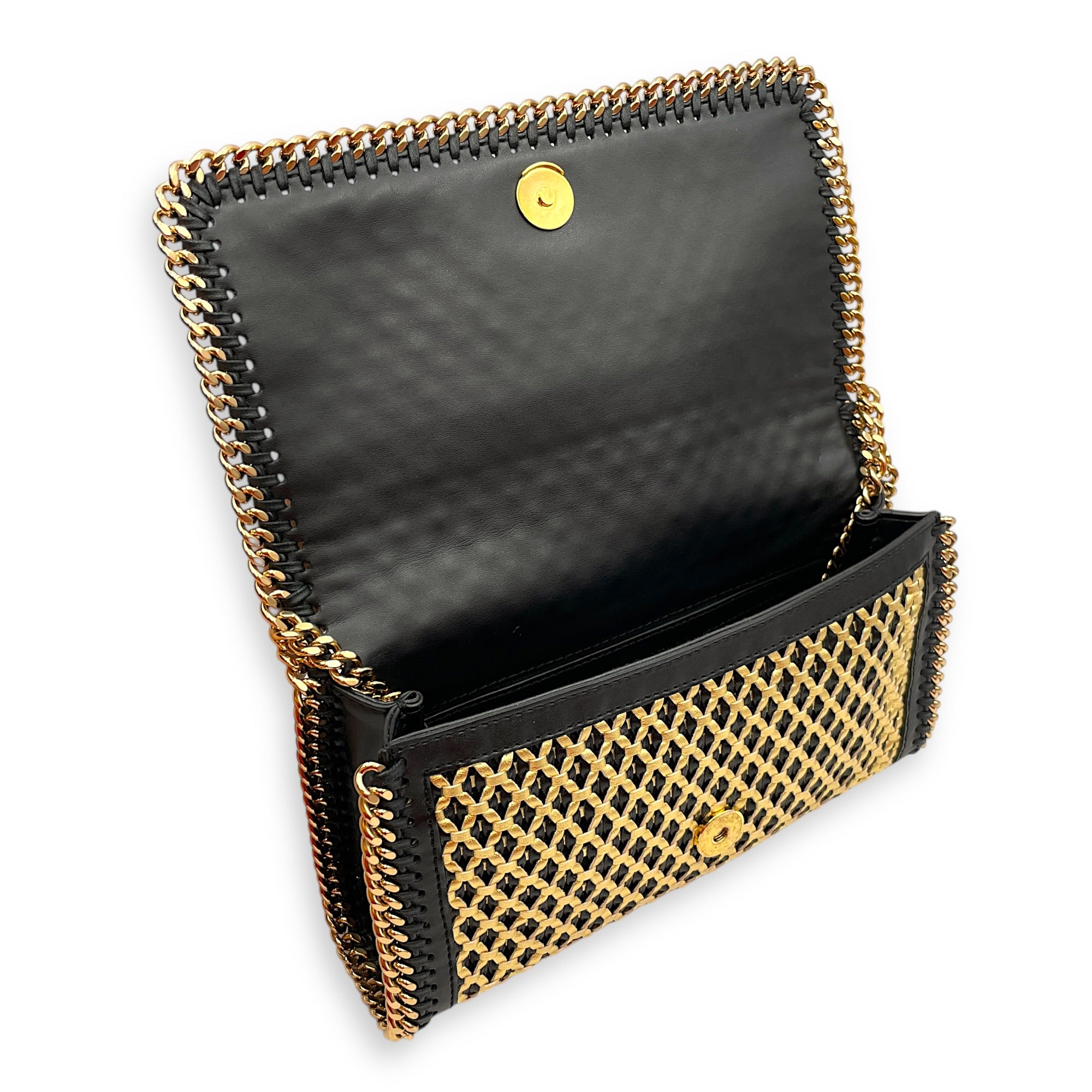 Mini Falabella with Chunky Chain-link Trim Black Crossbody Bag in Vegan Gold hardware