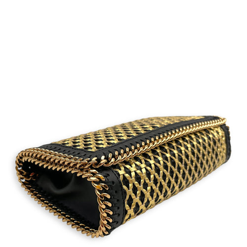 Mini Falabella with Chunky Chain-link Trim Black Crossbody Bag in Vegan Gold hardware