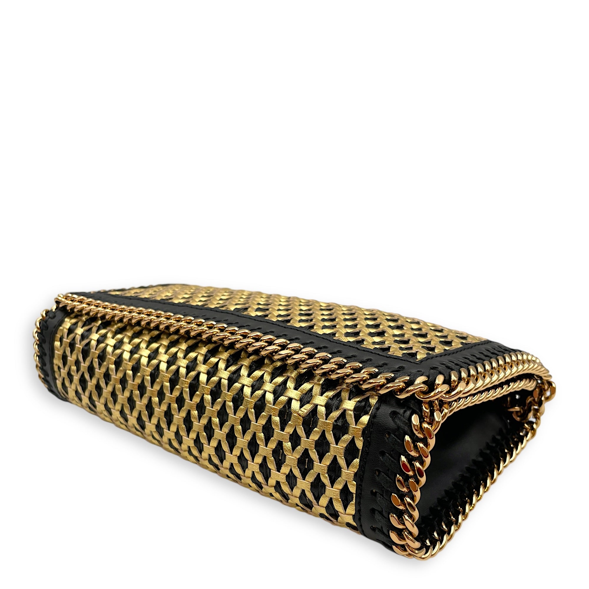 Mini Falabella with Chunky Chain-link Trim Black Crossbody Bag in Vegan Gold hardware