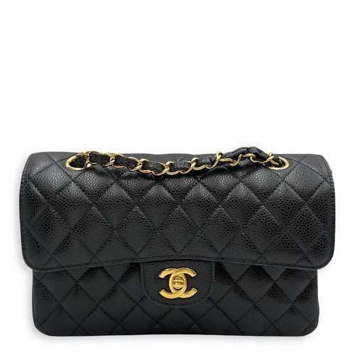 Quilted Classic Flap (Double Flap) Small Black Shoulder Bag in Caviar Leather Gold hardware CL2603-20269 1