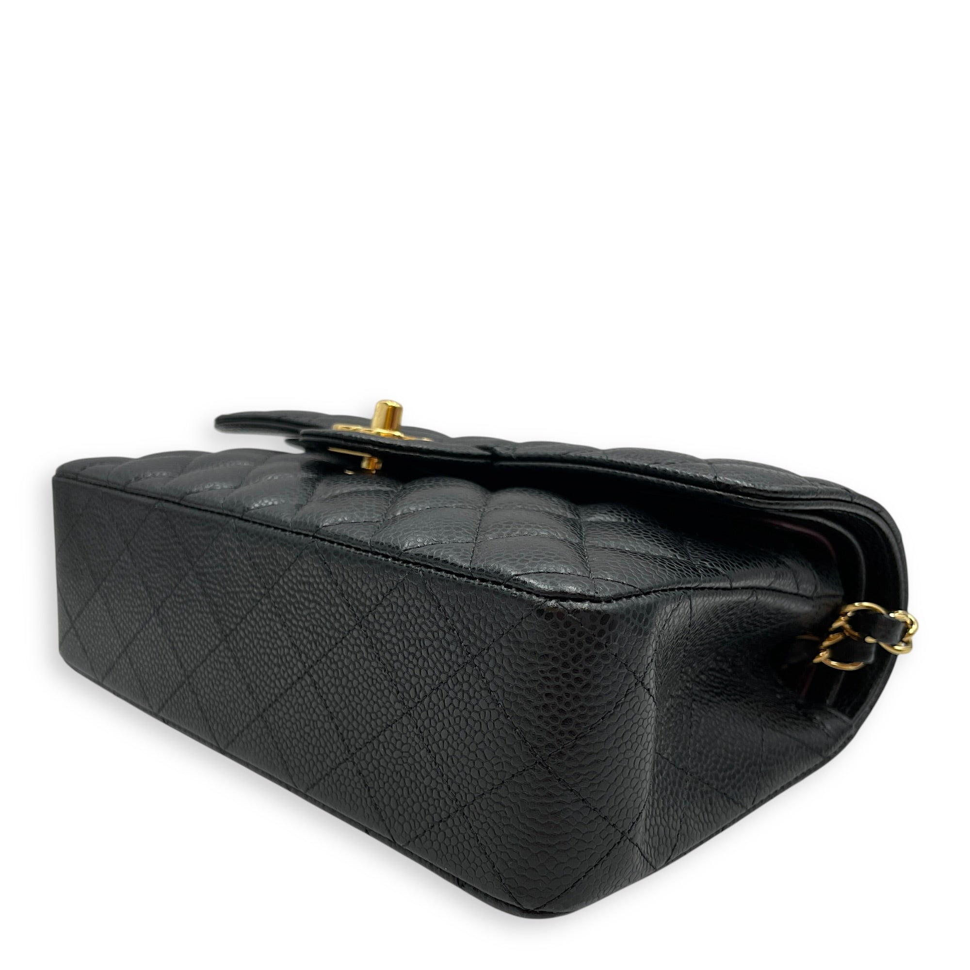 Small Classic DF Black Shoulder Bag in Caviar Leather Gold hardware