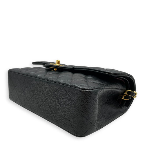 Small Classic DF Black Shoulder Bag in Caviar Leather Gold hardware