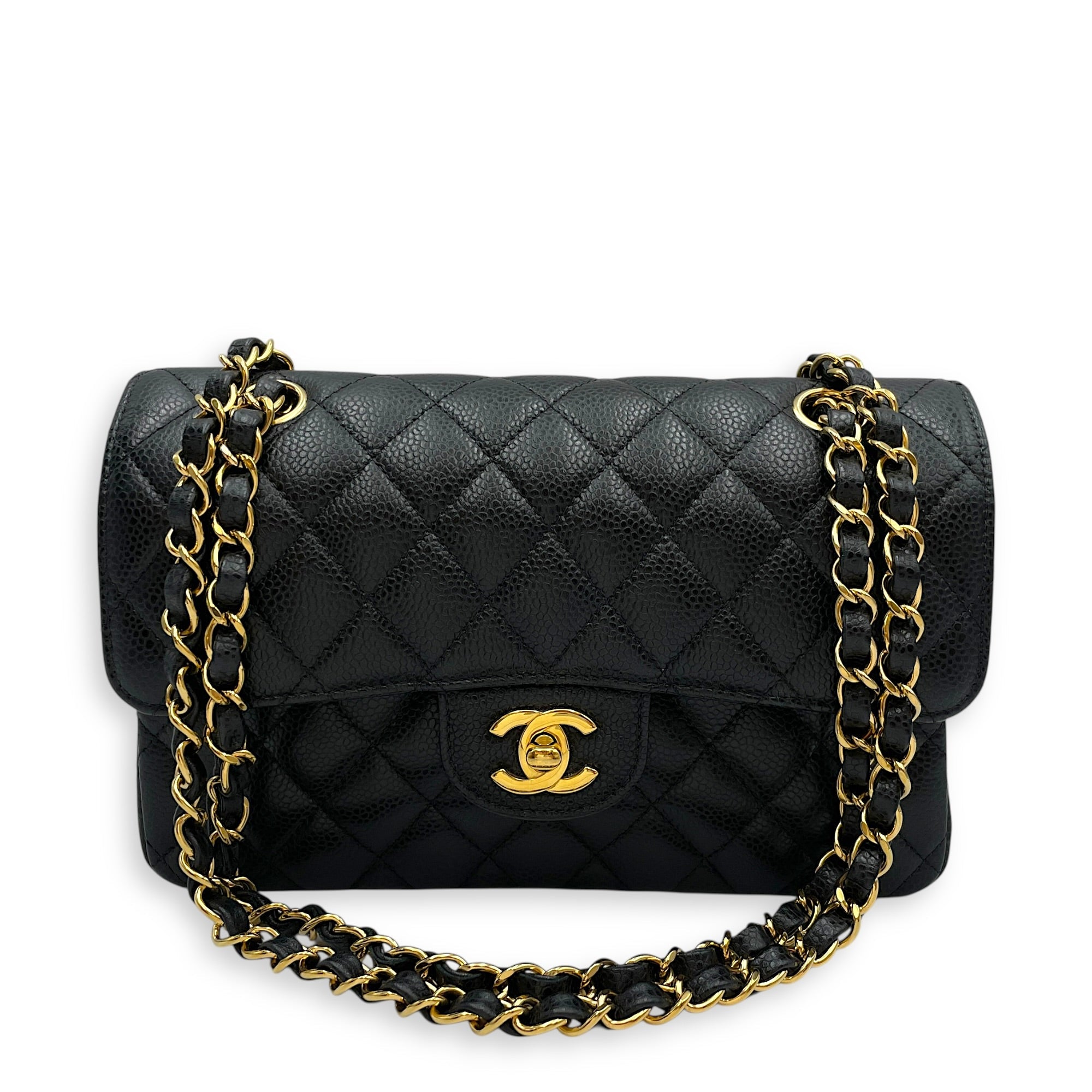 Quilted Classic Flap (Double Flap) Small Black Shoulder Bag in Caviar Leather Gold hardware CL2603-20269 11