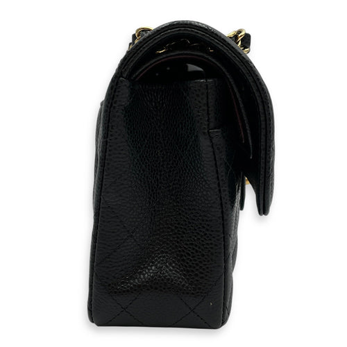Quilted Classic Flap (Double Flap) Small Black Shoulder Bag in Caviar Leather Gold hardware CL2603-20269 3
