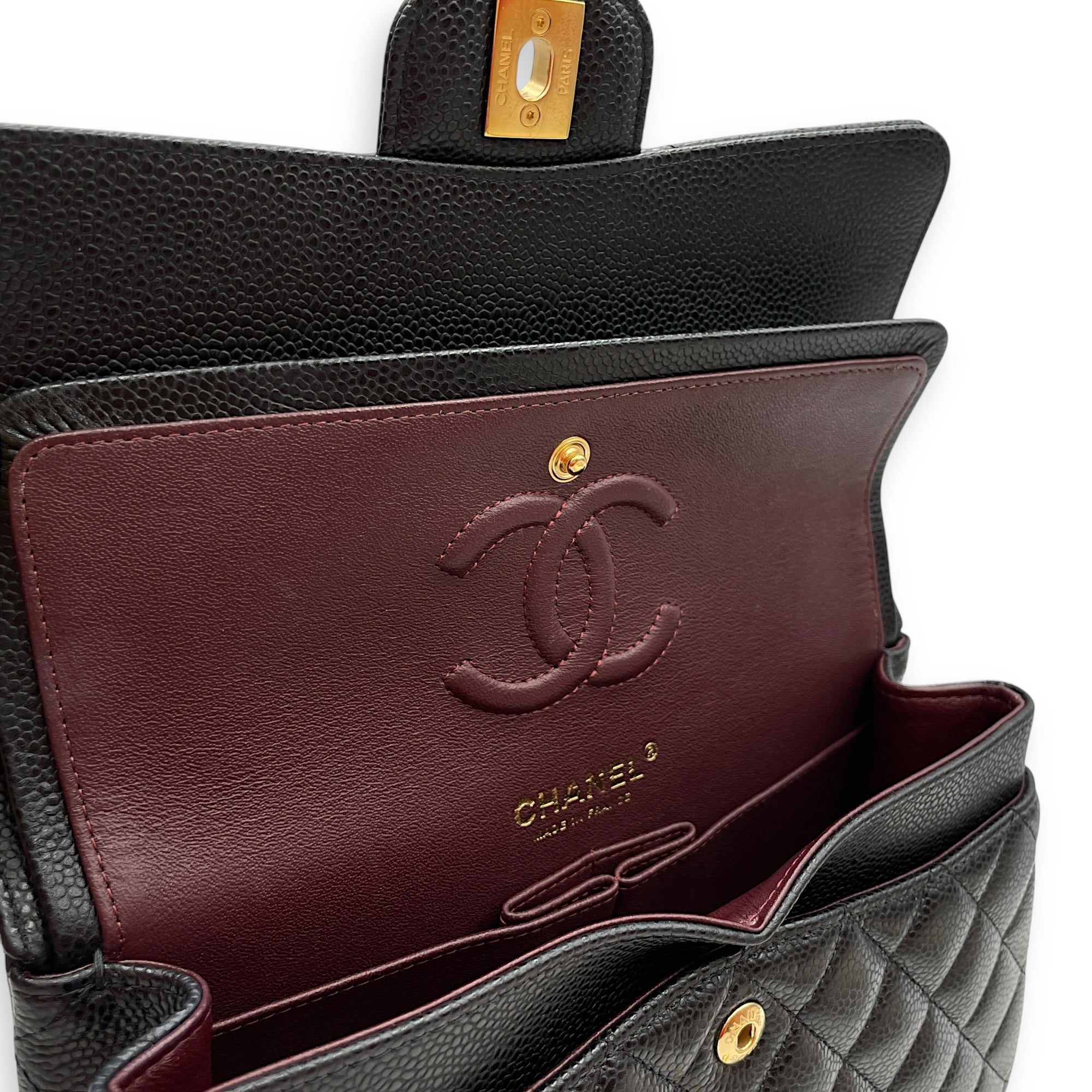 Quilted Classic Flap (Double Flap) Small Black Shoulder Bag in Caviar Leather Gold hardware CL2603-20269 6