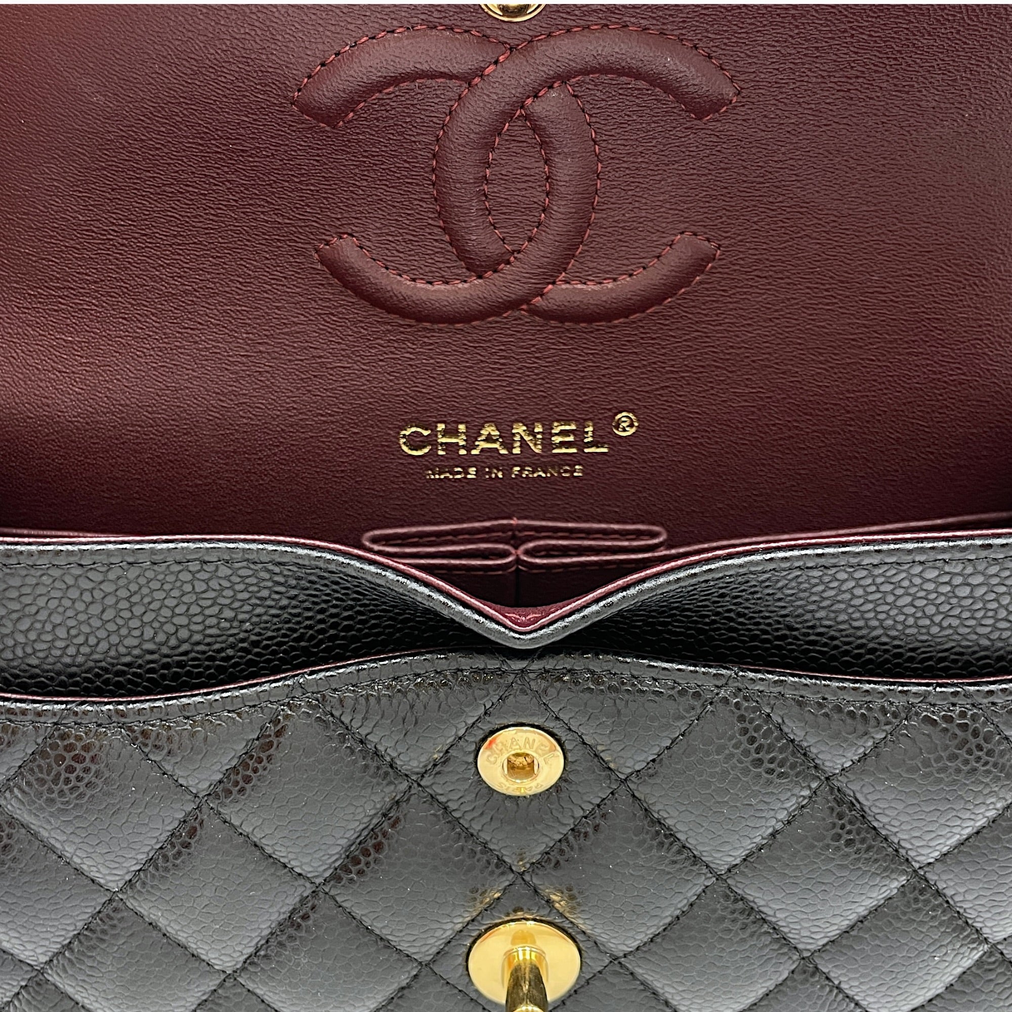 Quilted Classic Flap (Double Flap) Small Black Shoulder Bag in Caviar Leather Gold hardware CL2603-20269 7