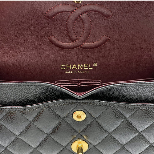 Quilted Classic Flap (Double Flap) Small Black Shoulder Bag in Caviar Leather Gold hardware CL2603-20269 7