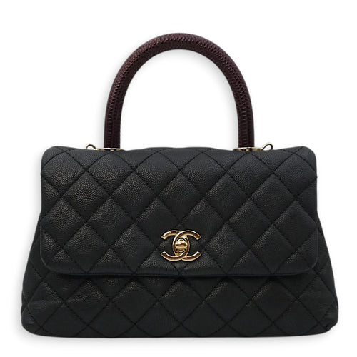 Coco Top Handle with Lizard Leather Small Black in Caviar Leather Gold hardware CL2603-20270 1