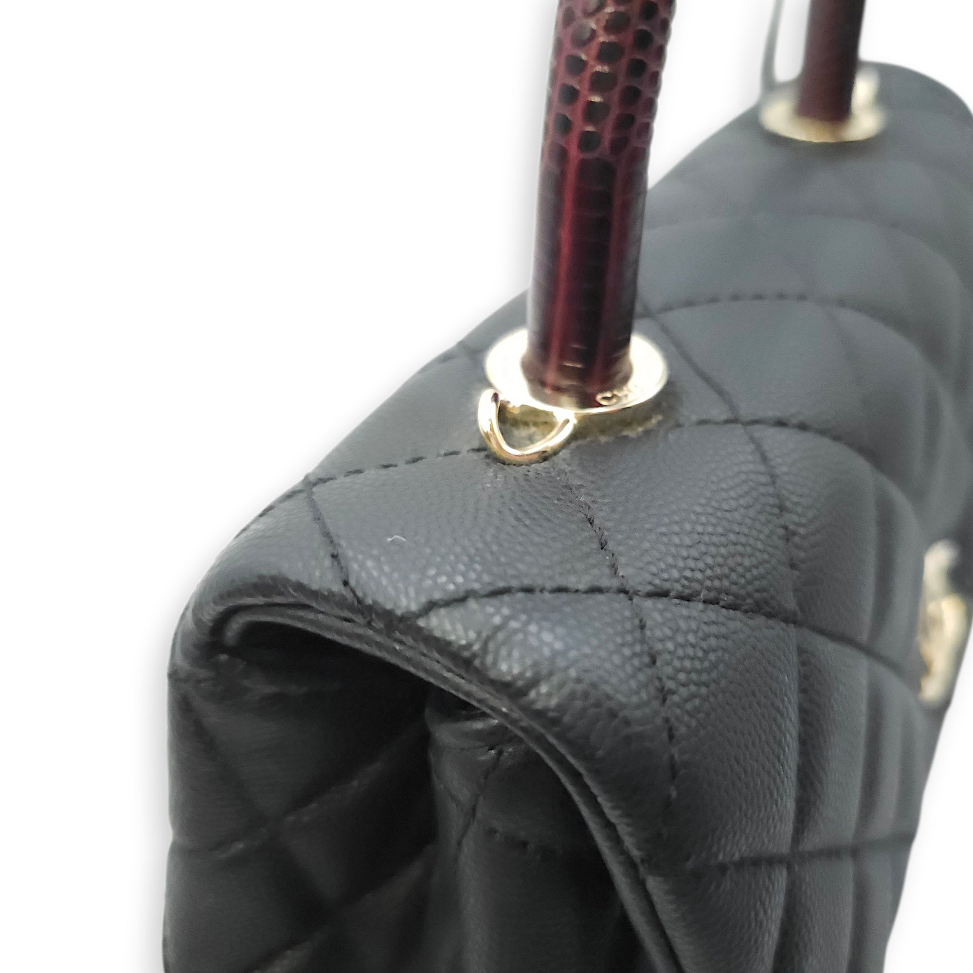 Coco Top Handle with Lizard Leather Small Black in Caviar Leather Gold hardware CL2603-20270 13