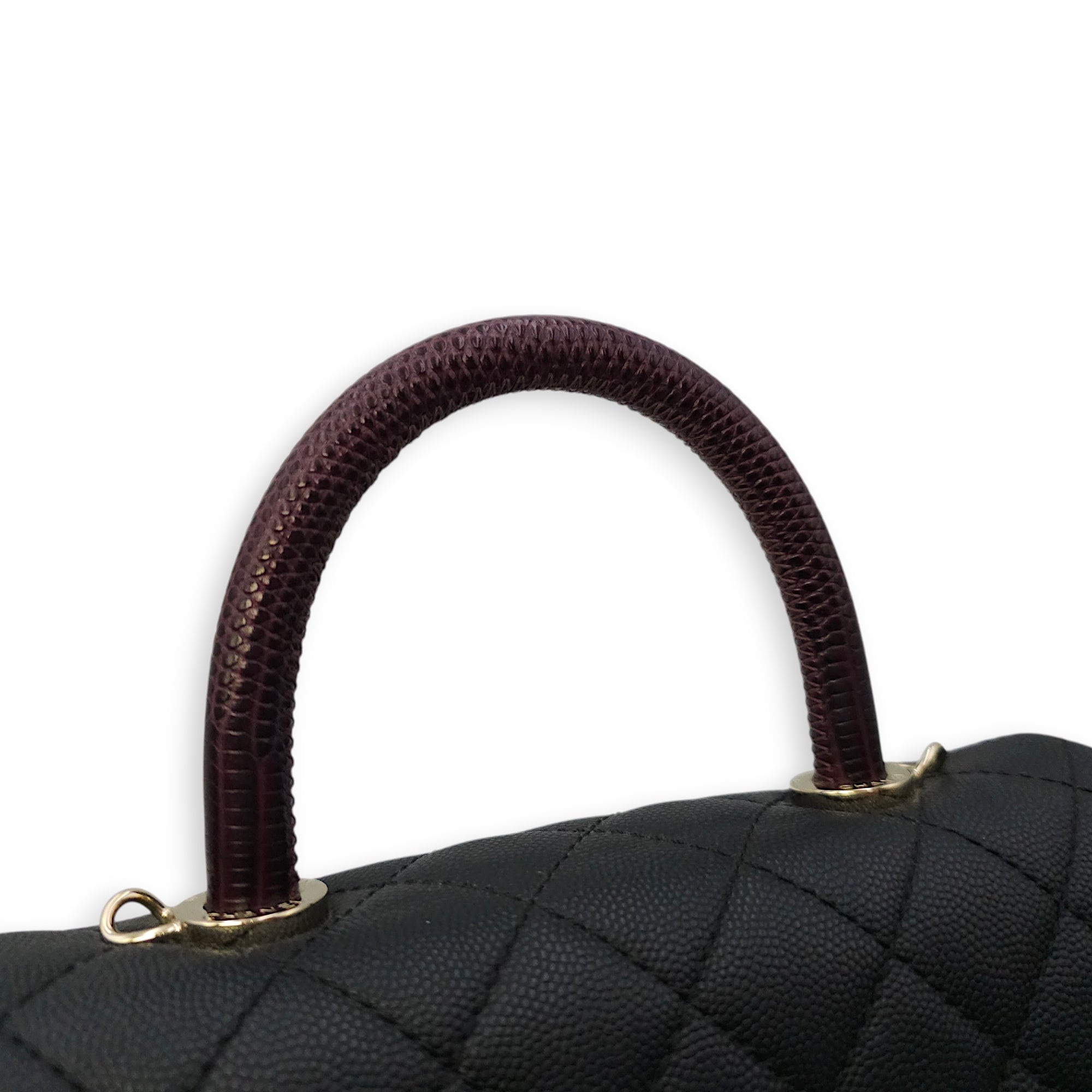 Coco Top Handle with Lizard Leather Small Black in Caviar Leather Gold hardware CL2603-20270 15