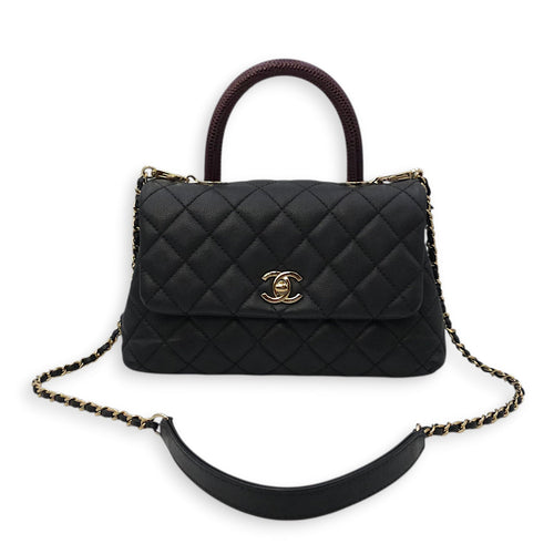 Coco Top Handle with Lizard Leather Small Black in Caviar Leather Gold hardware CL2603-20270 16