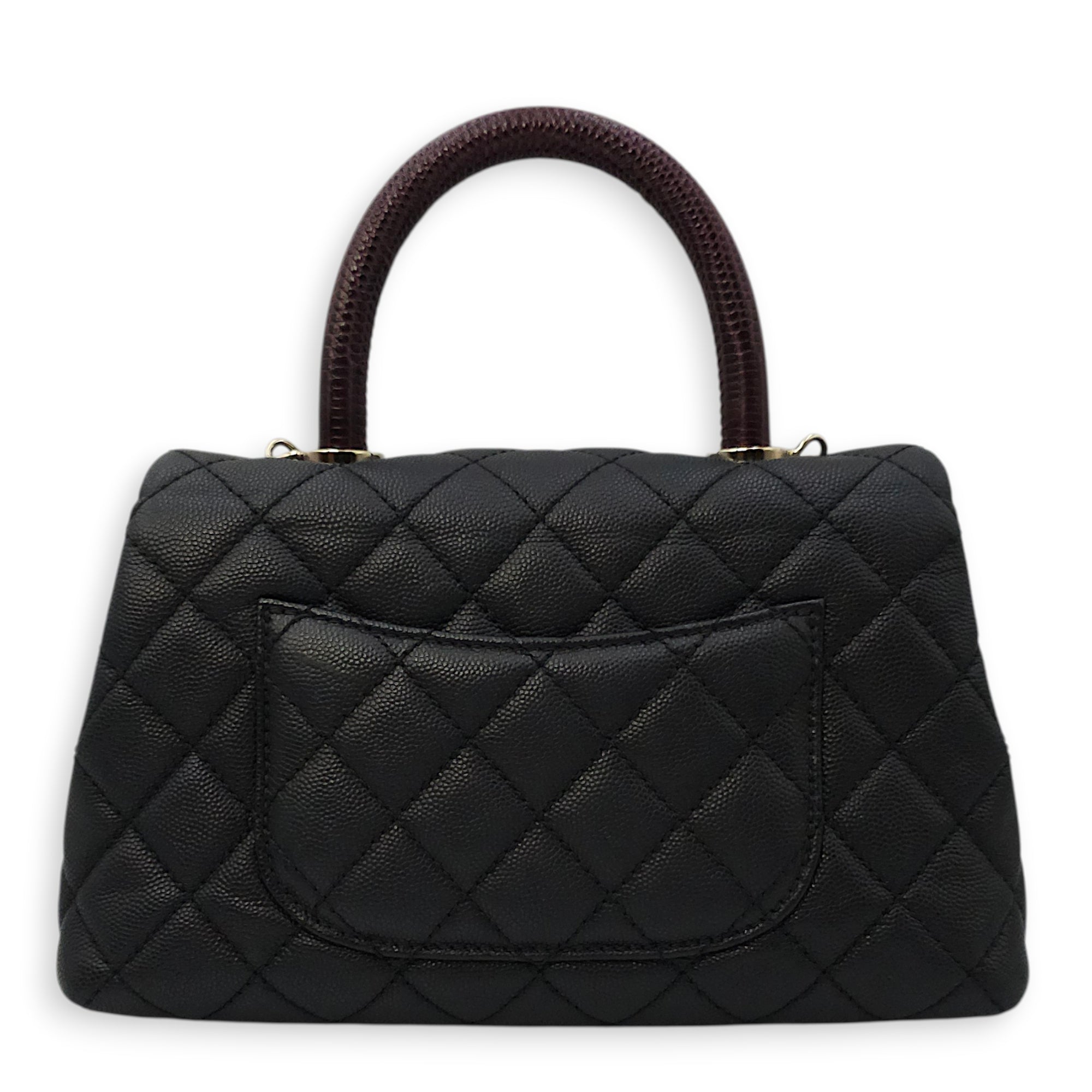 Coco Top Handle with Lizard Leather Small Black in Caviar Leather Gold hardware CL2603-20270 2