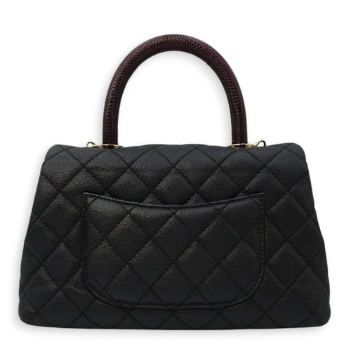 Coco Top Handle with Lizard Leather Small Black in Caviar Leather Gold hardware CL2603-20270 2