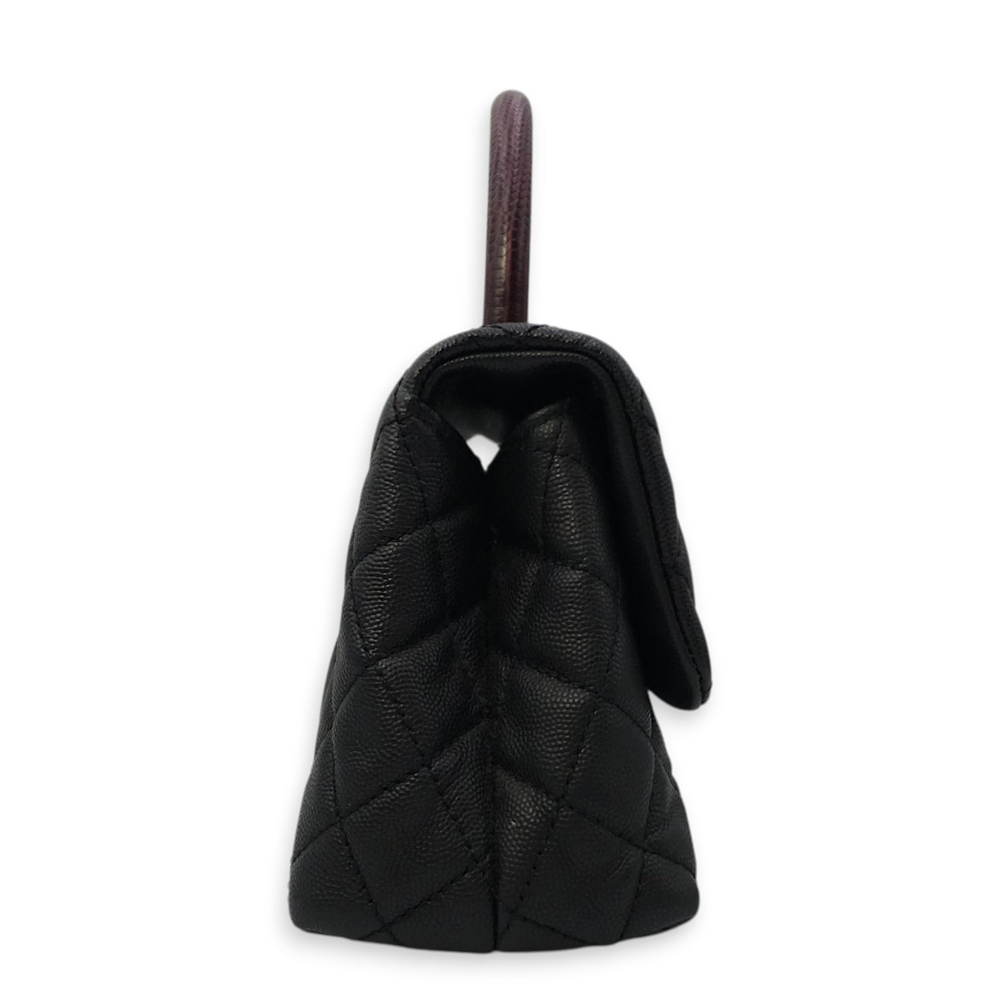 Coco Top Handle with Lizard Leather Small Black in Caviar Leather Gold hardware CL2603-20270 8