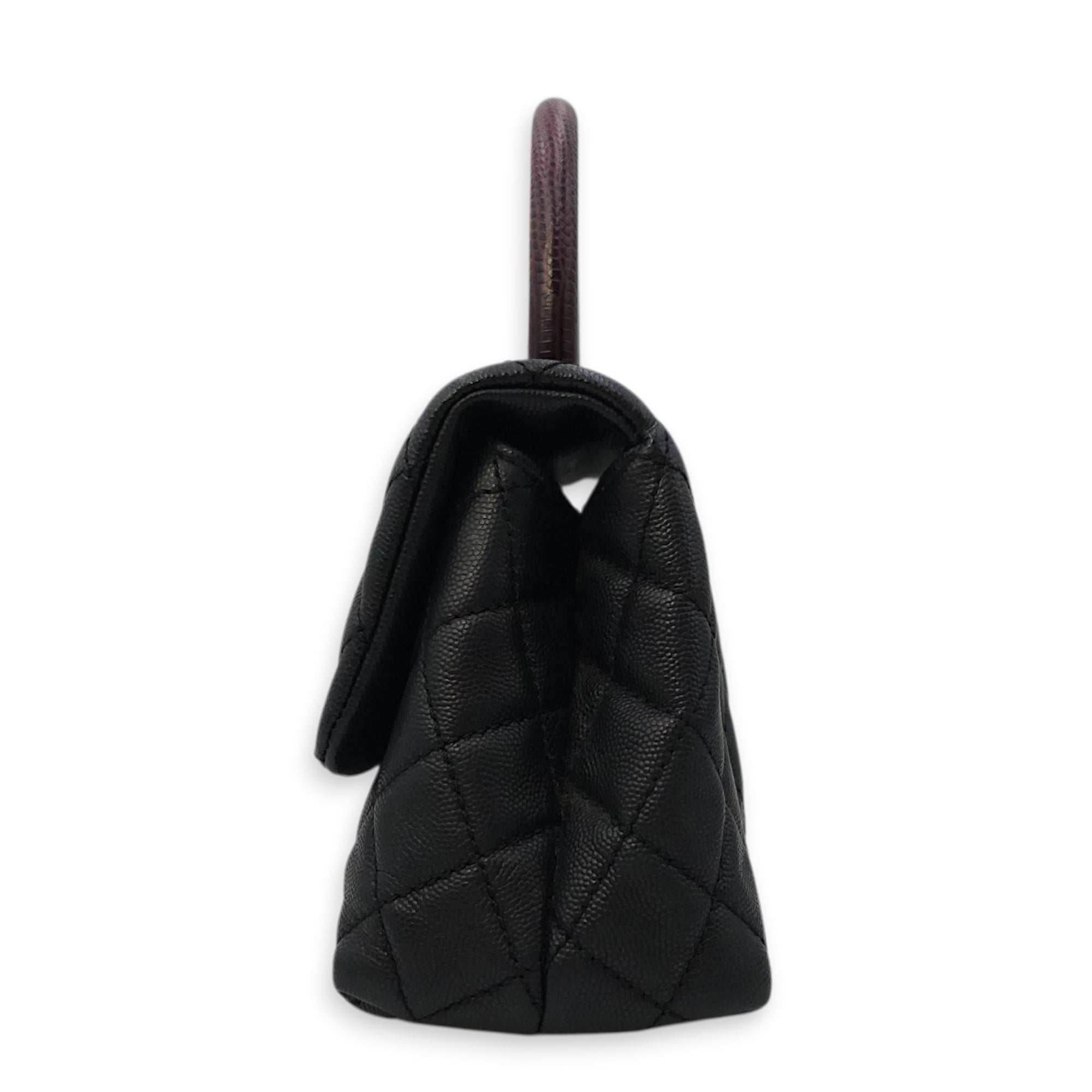 Coco Top Handle with Lizard Leather Small Black in Caviar Leather Gold hardware CL2603-20270 9